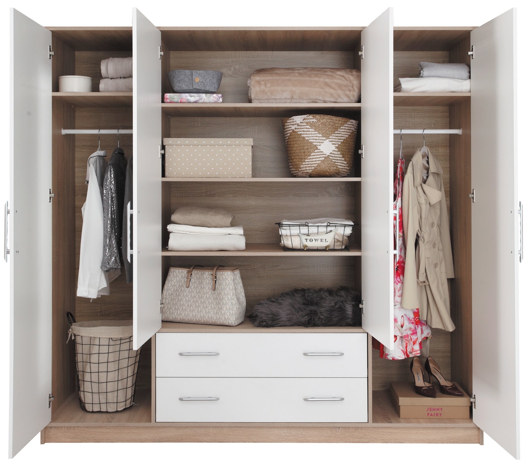 Kleiderschrank 200x190x56cm SMART SR-1 Schrank 4 Türen 2 Schubkästen Spiegel